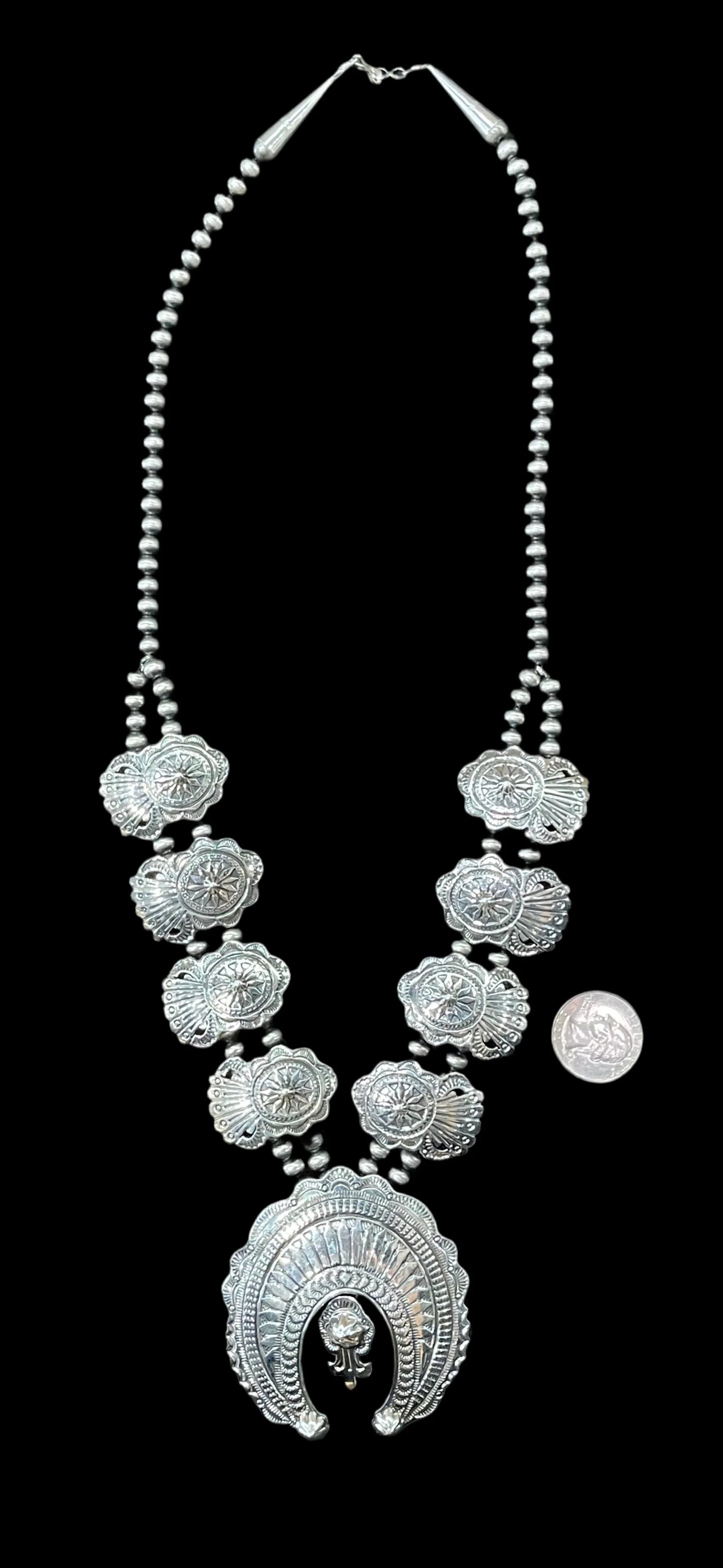 Navajo Pearl Concho Style Squash Necklace