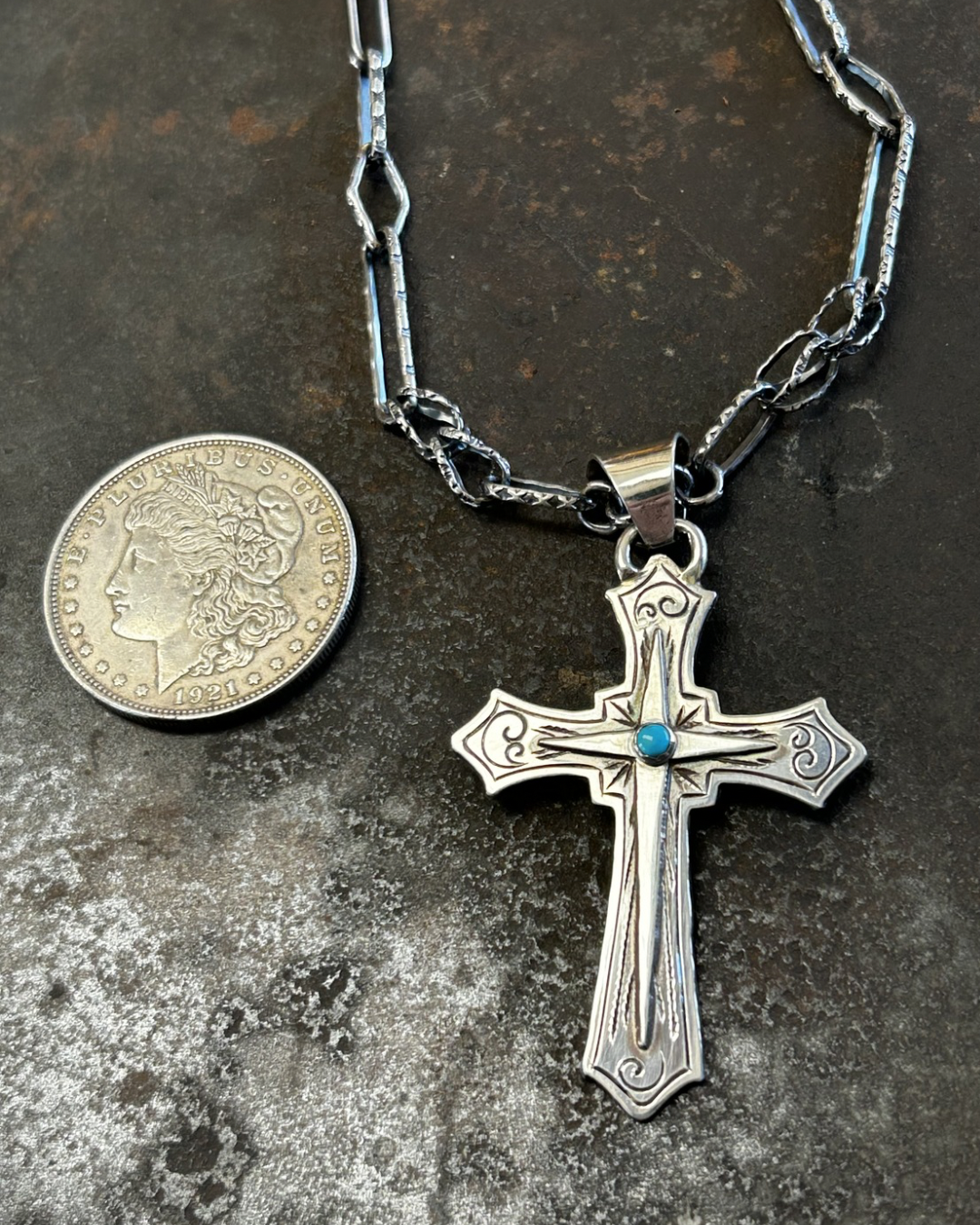 Double-Sided Turquoise Cross Pendant