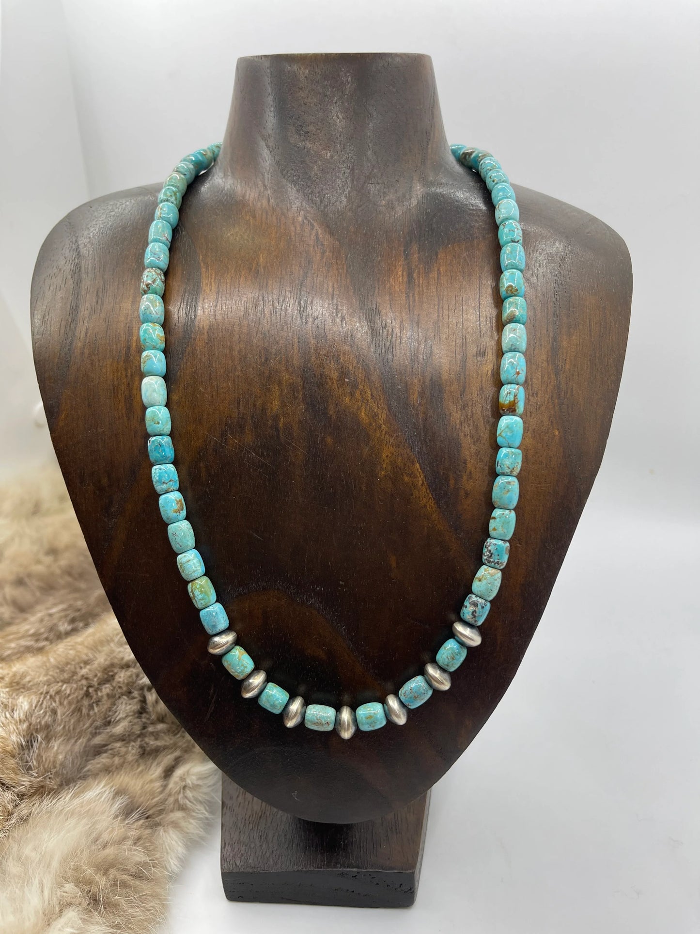 Turquoise Cylinder Bead Necklace