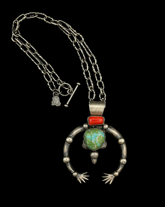 Sonoran Gold, Coral & Sterling Silver Naja Pendant
