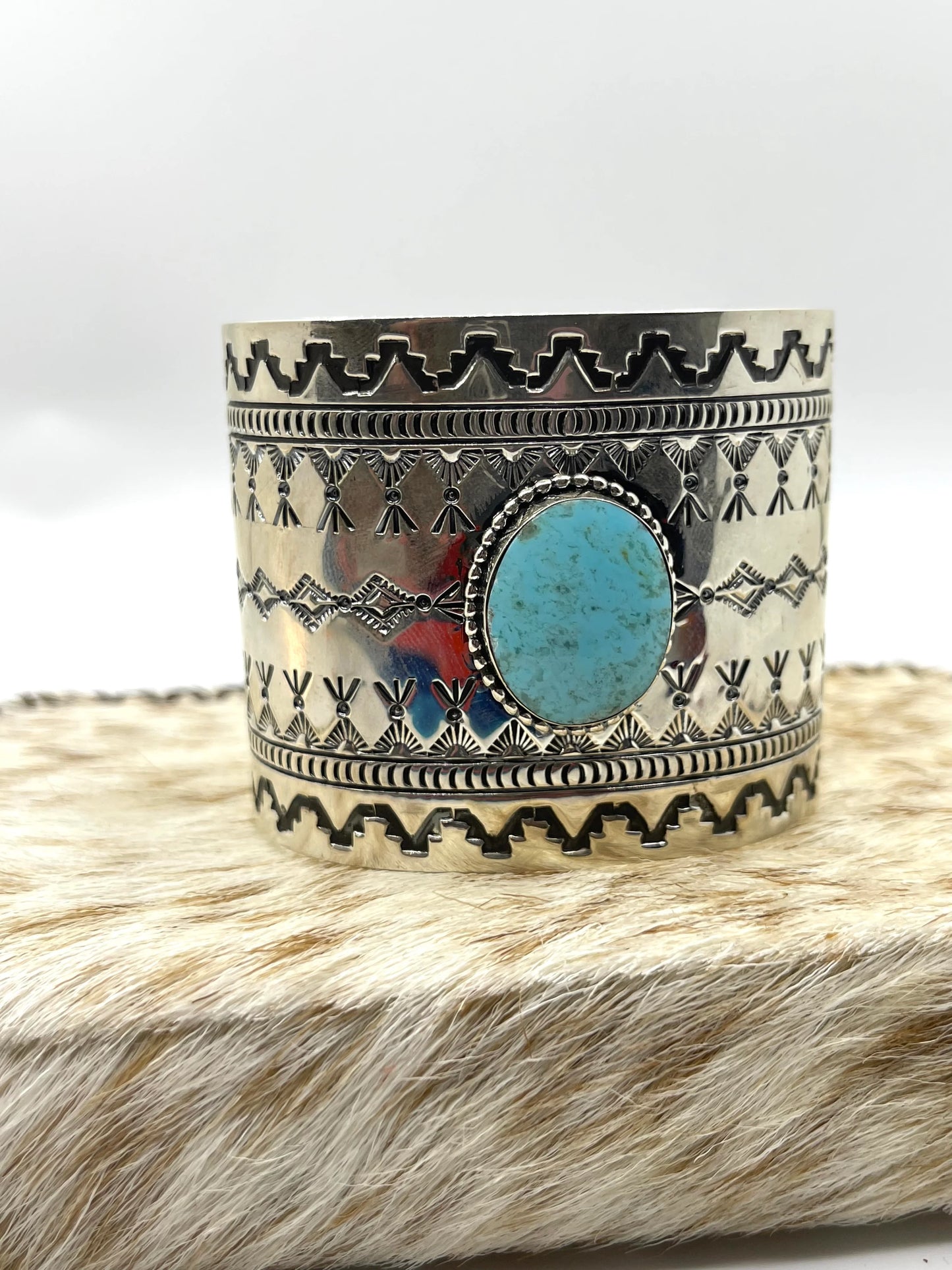 Silver Overlay Turquoise Cuff