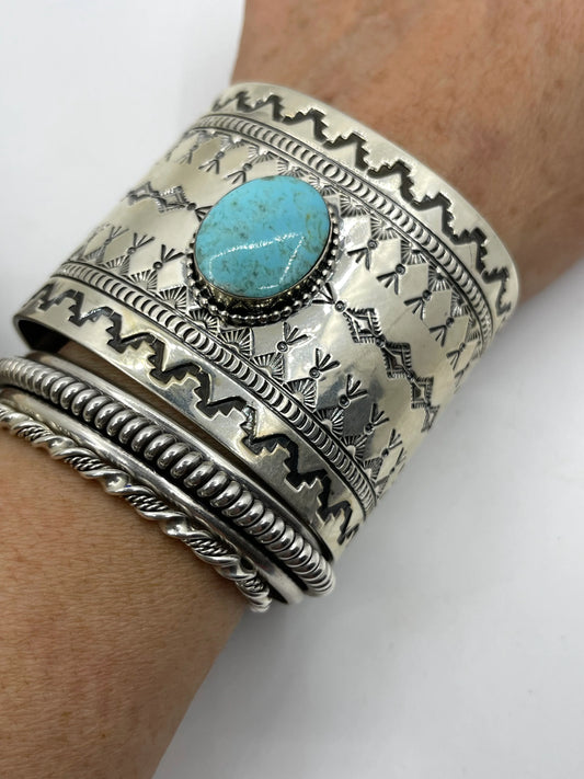 Silver Overlay Turquoise Cuff
