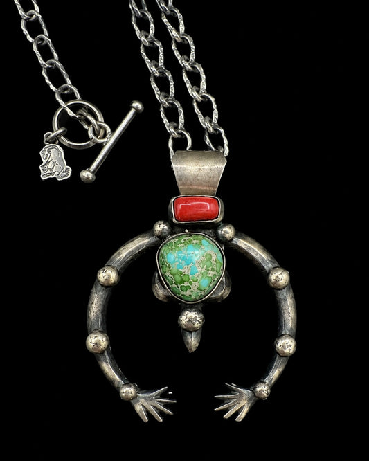 Sonoran Gold, Coral & Sterling Silver Naja Pendant