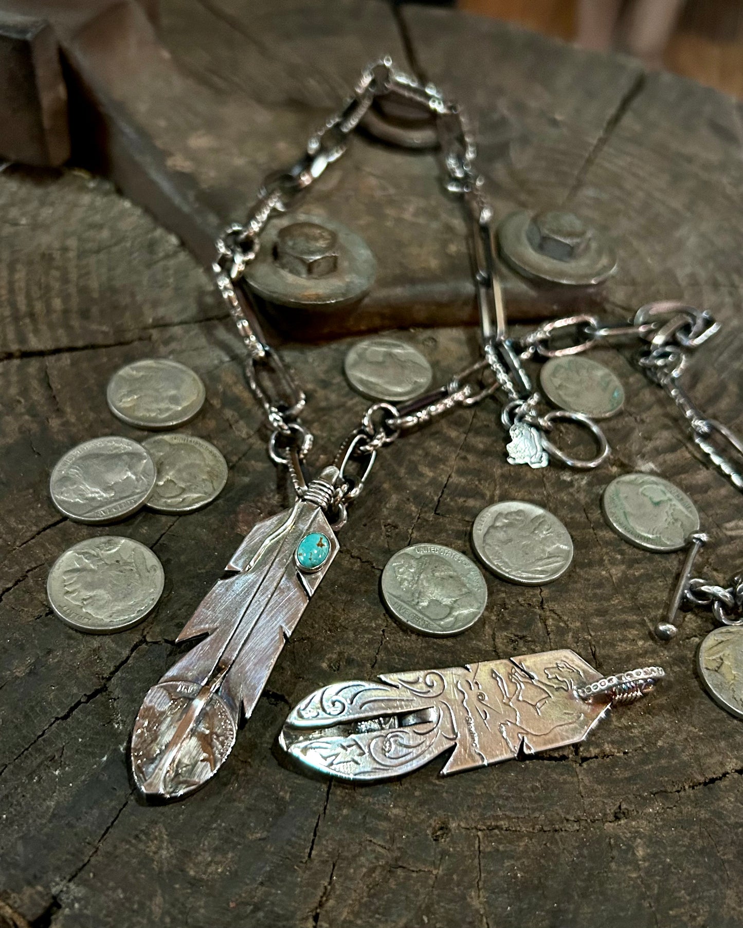 Nickel Feather Pendant