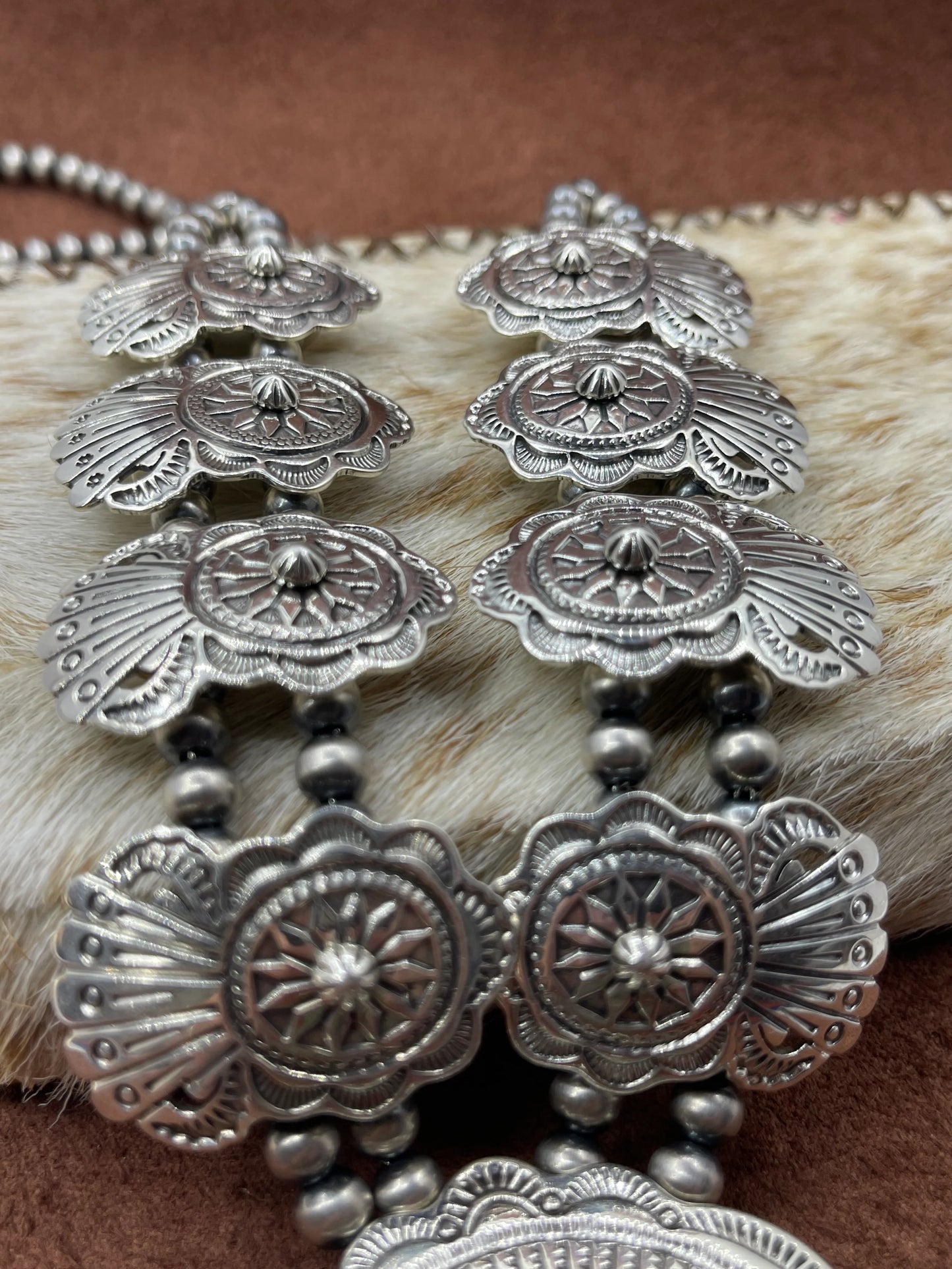 Navajo Pearl Concho Style Squash Necklace