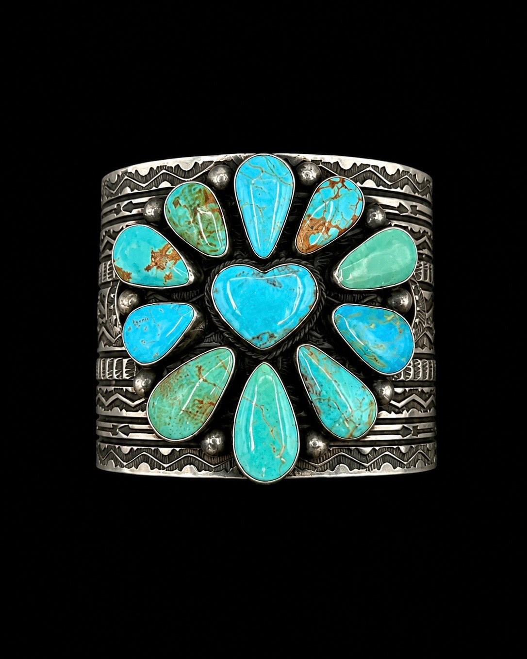 Kingman Turquoise Heart Cluster Cuff