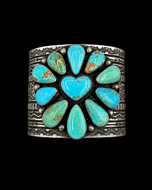 Kingman Turquoise Heart Cluster Cuff