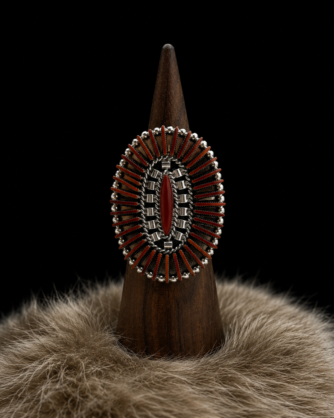 Red Coral Needlepoint Cluster Ring
