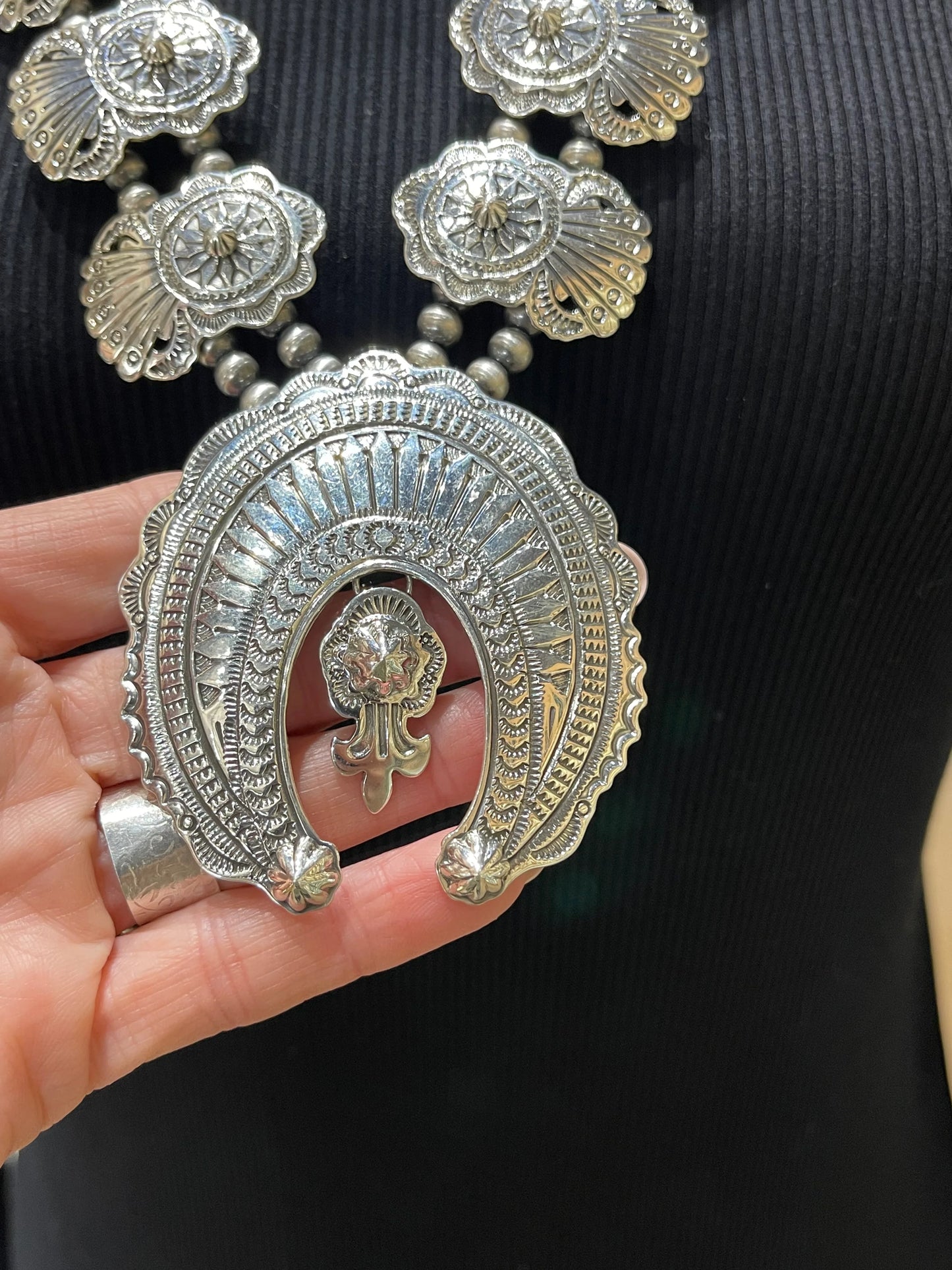 Navajo Pearl Concho Style Squash Necklace