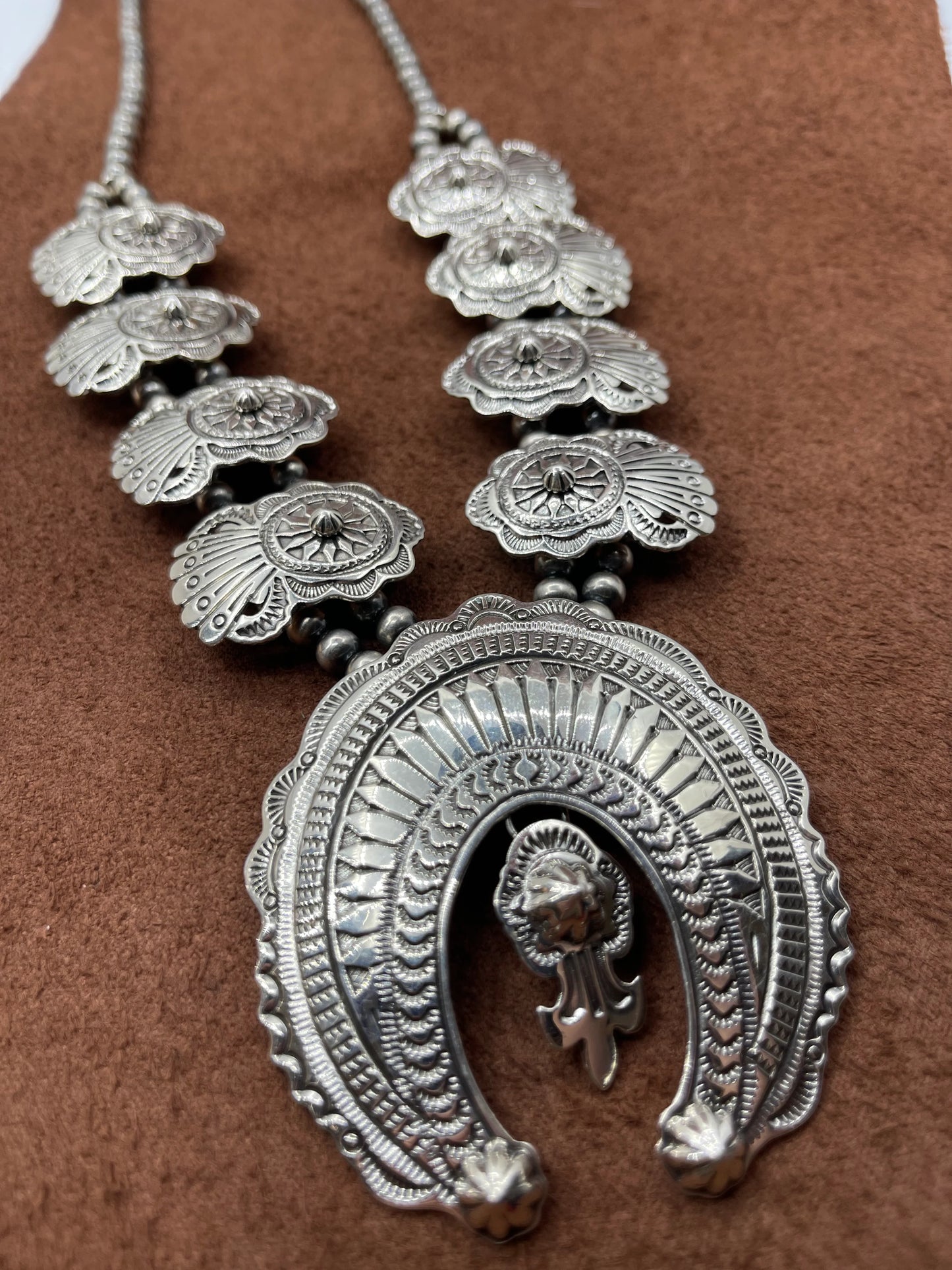 Navajo Pearl Concho Style Squash Necklace