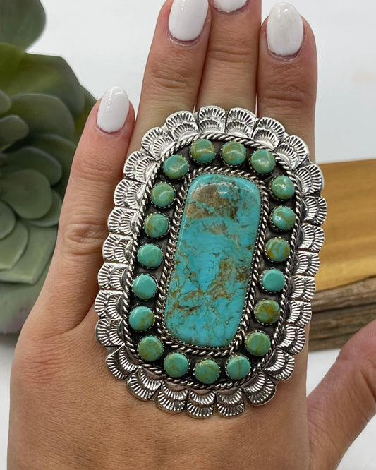 Adjustable Kingman Turquoise Cluster Ring