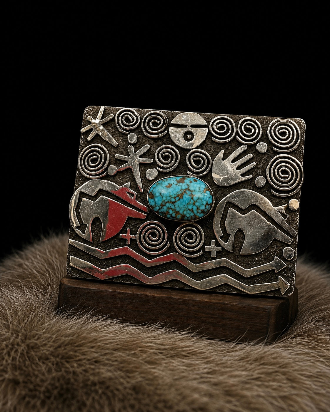 Kingman Turquoise & Petroglyph Belt Buckle