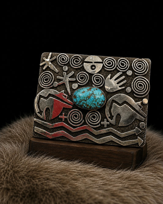 Kingman Turquoise & Petroglyph Belt Buckle