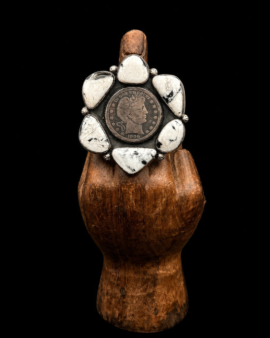 Adjustable White Buffalo Ring with 1906 Quarter